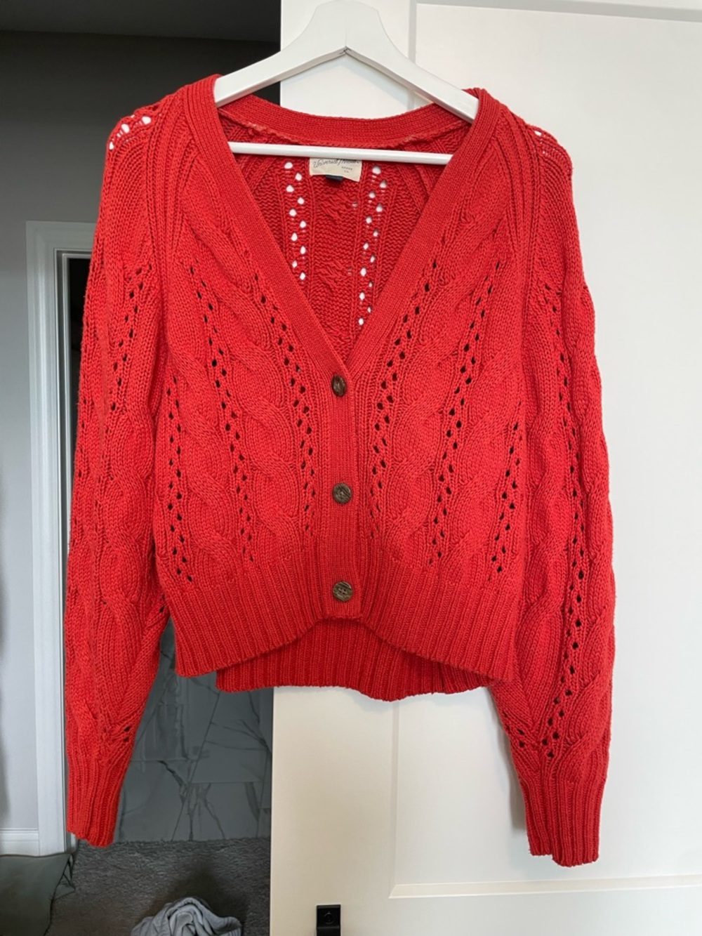 Universal Thread Coral-Red Cable Knit Button Cardigan